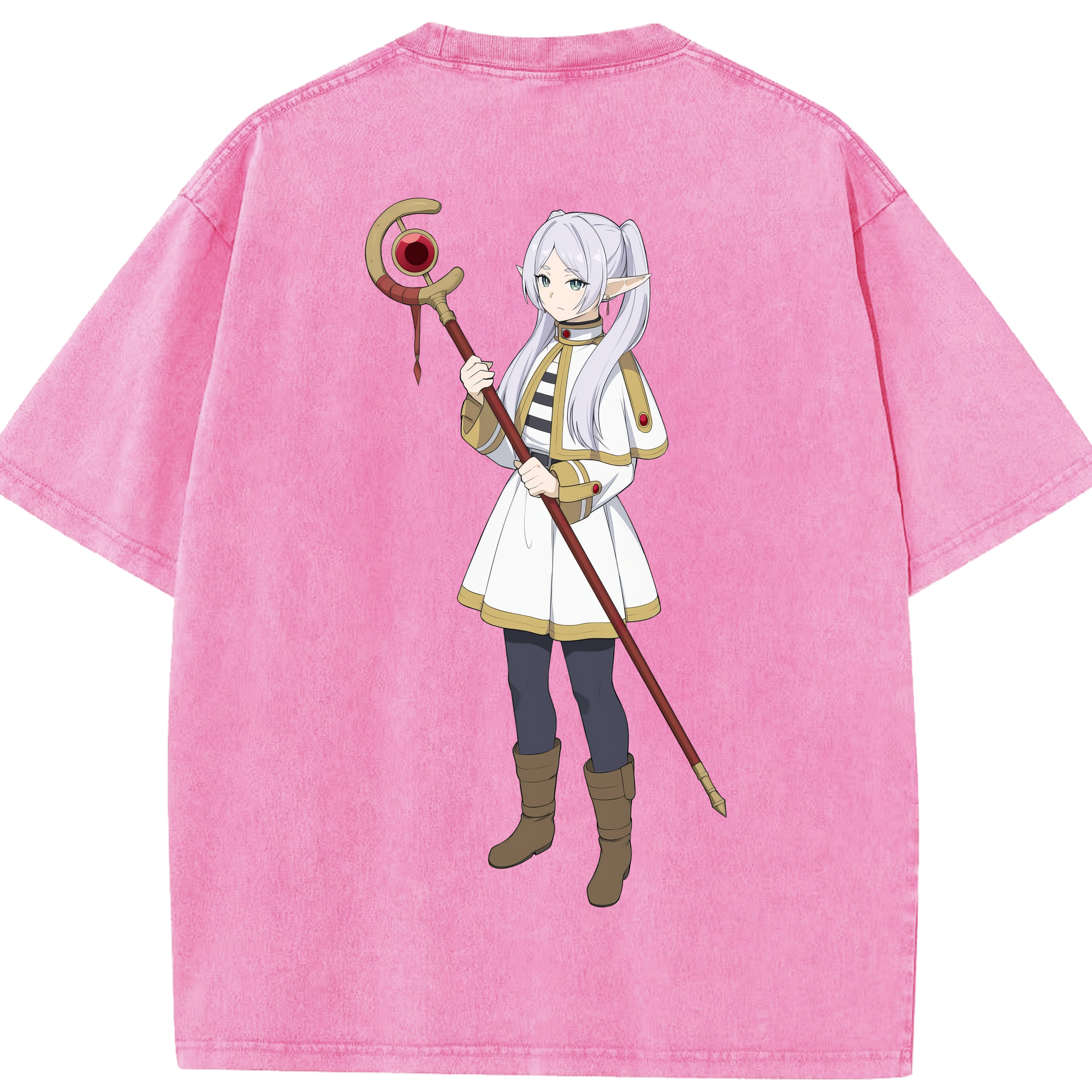 （画像用） 葬送のフリーレン Frieren 綿100% ヴィンテージ風 半袖Tシャツ（背面プリント）